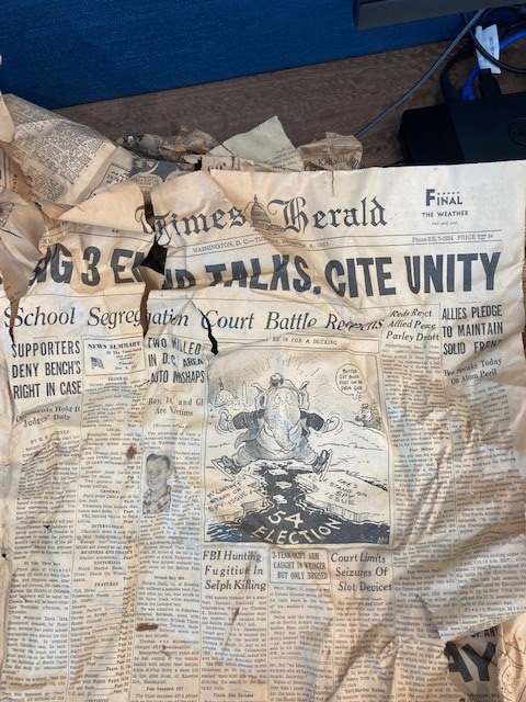 A newspaper front page from 1953