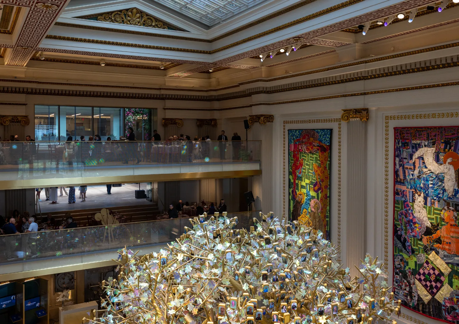 An aerial image of visitors in the space