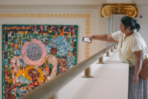 A visitor admires the artwork at the Center.